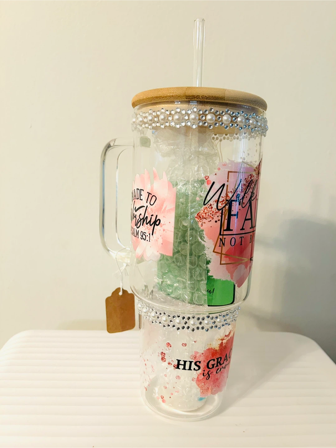 Faith Inspired Glass Tumbler with Handle - photo 3