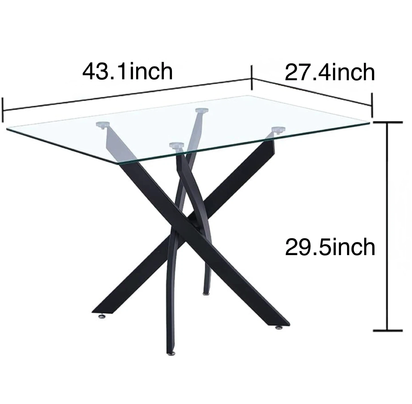Glass Dining Table with Black Metal Base