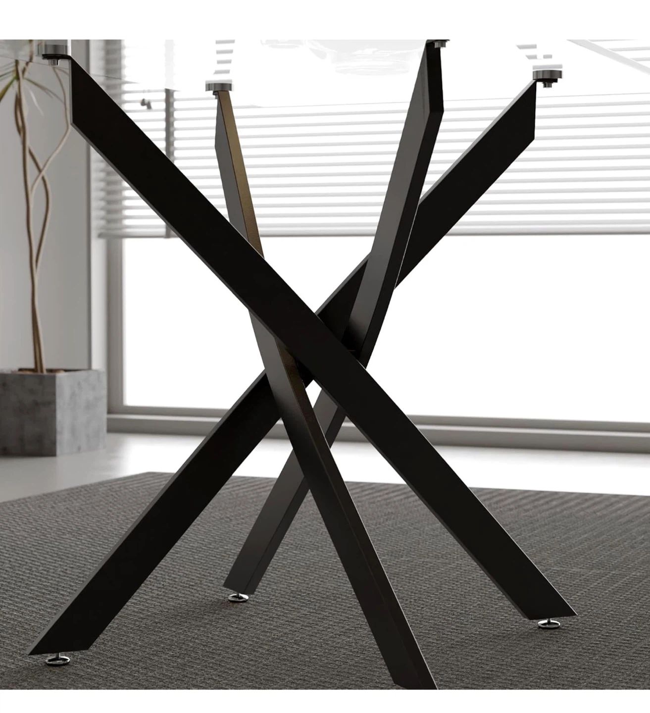 Glass Dining Table with Black Metal Base - photo 3