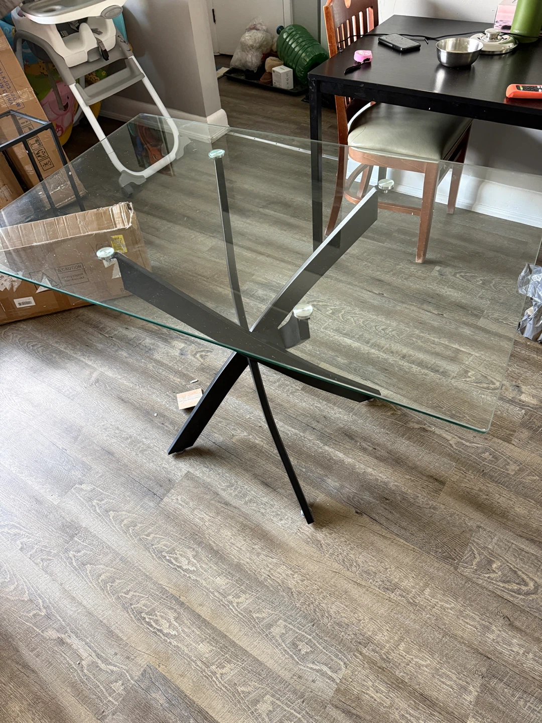 Glass Dining Table with Black Metal Base - photo 5