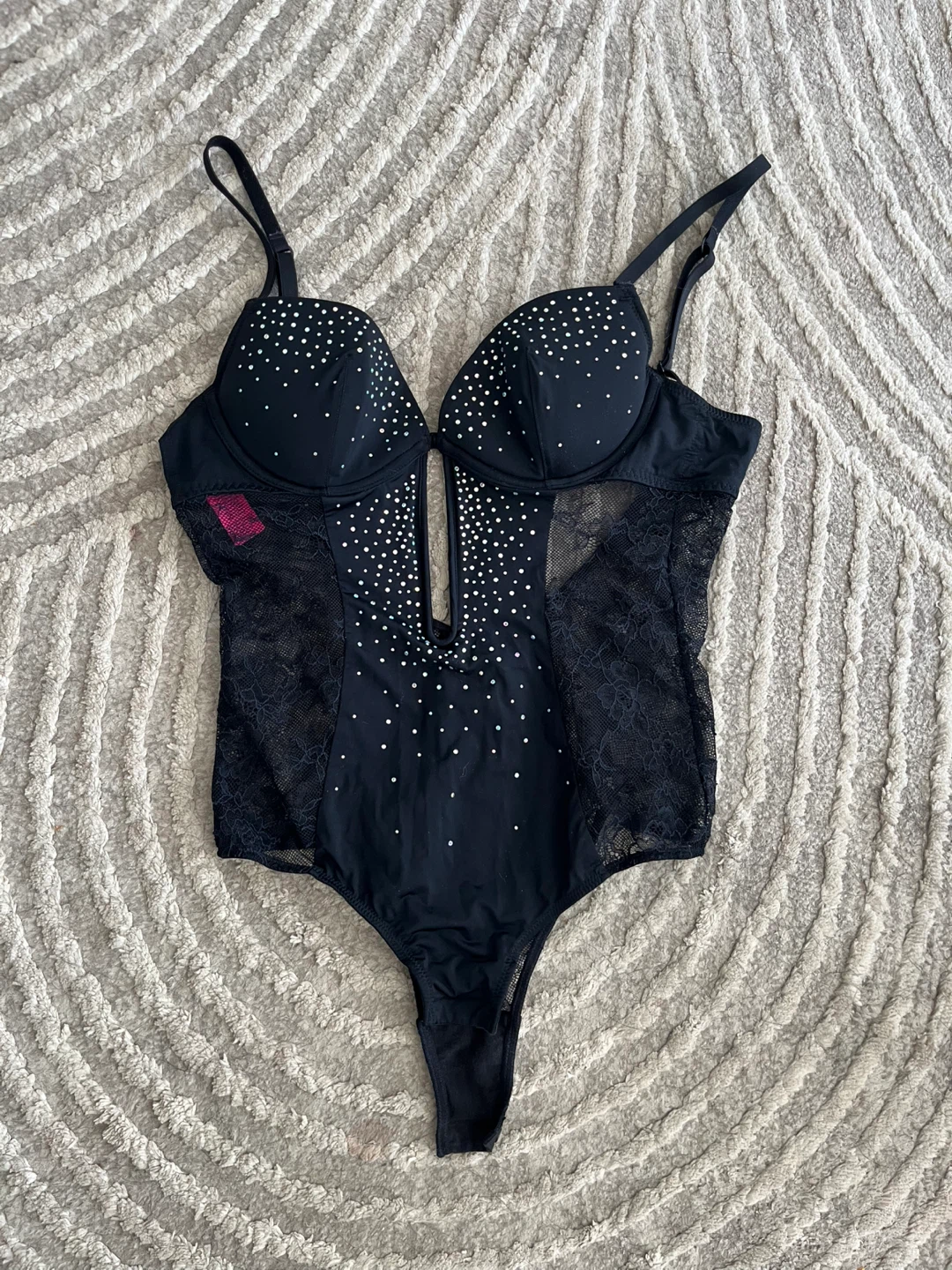 Black Rhinestone Teddy Bodysuit NEW