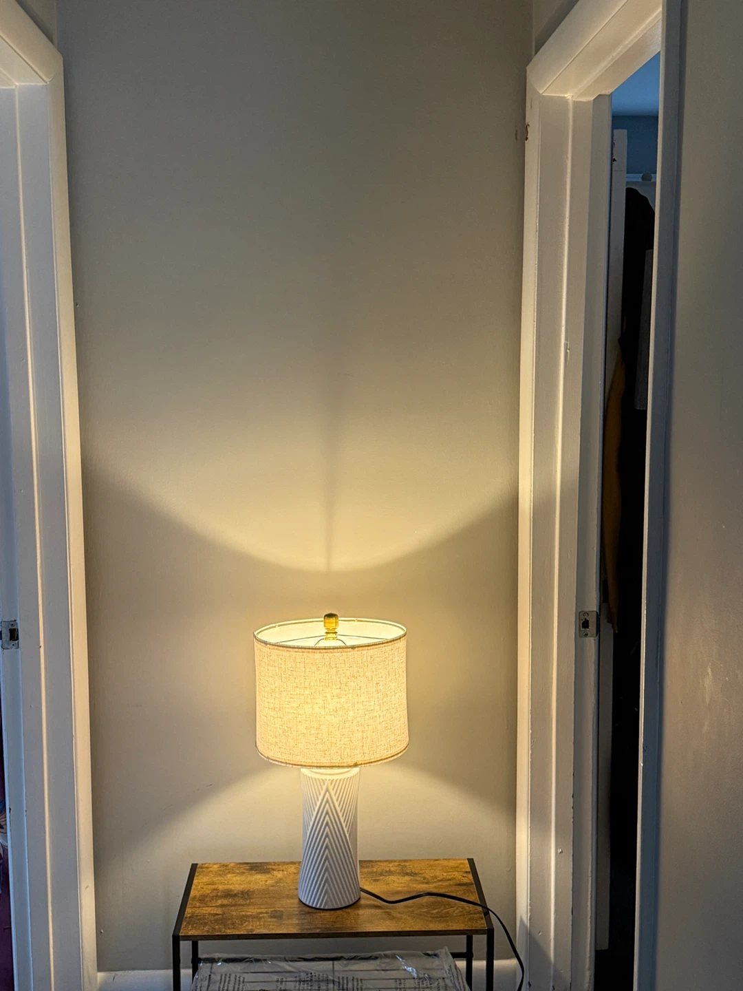 White Ceramic Table Lamp with Textured Shade