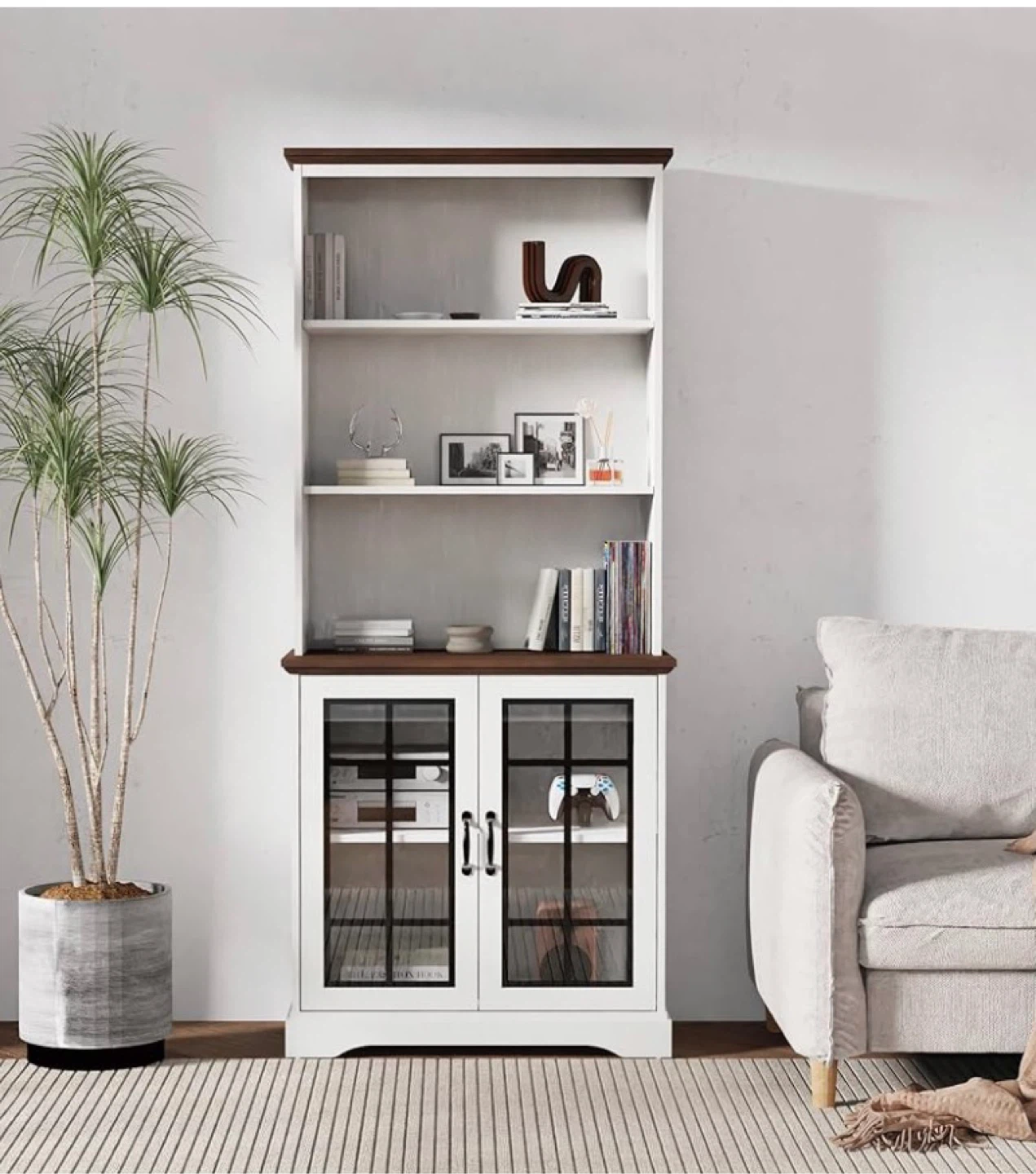 72" Tall White Bookcase with Glass Doors - 5 Tier - photo 2