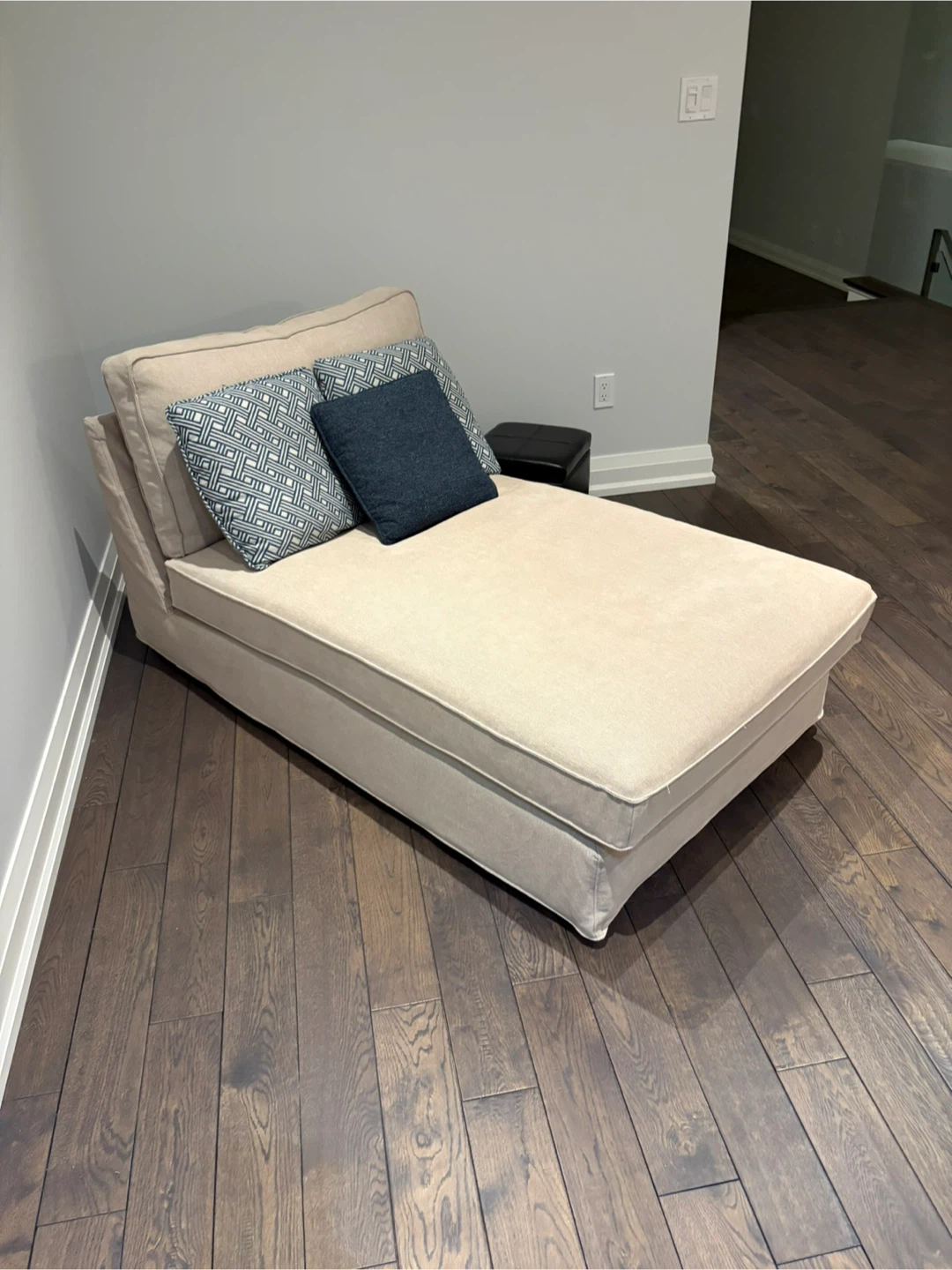 Beige Chaise Lounge with Pillows