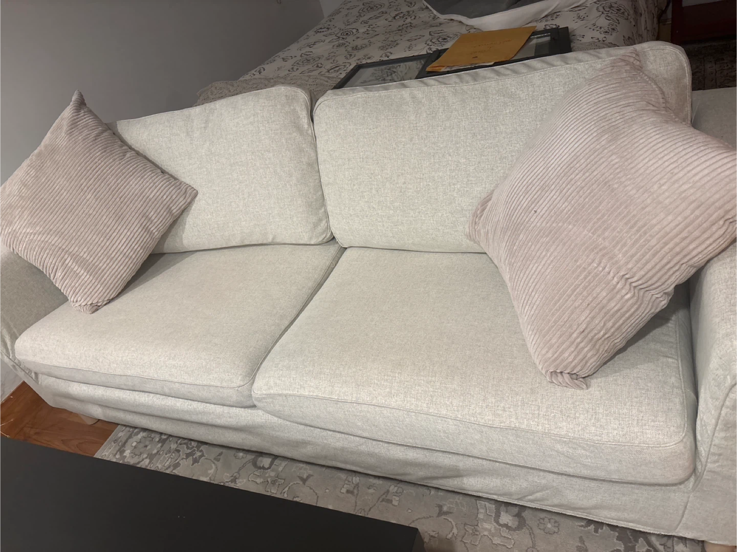 Light Grey Fabric Loveseat Sofa with Accent Pillows - photo 2