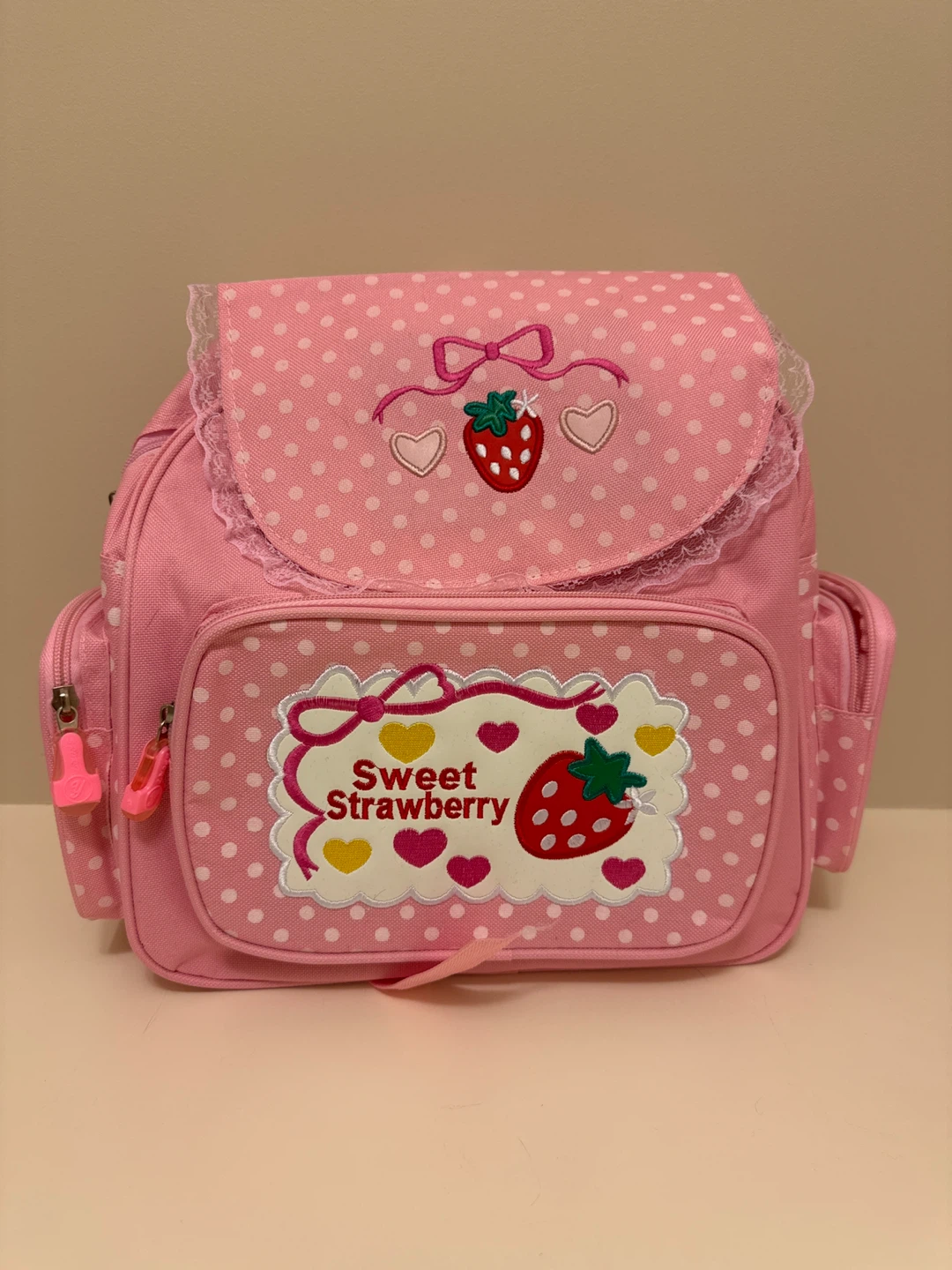 Pink Polka Dot Strawberry Backpack