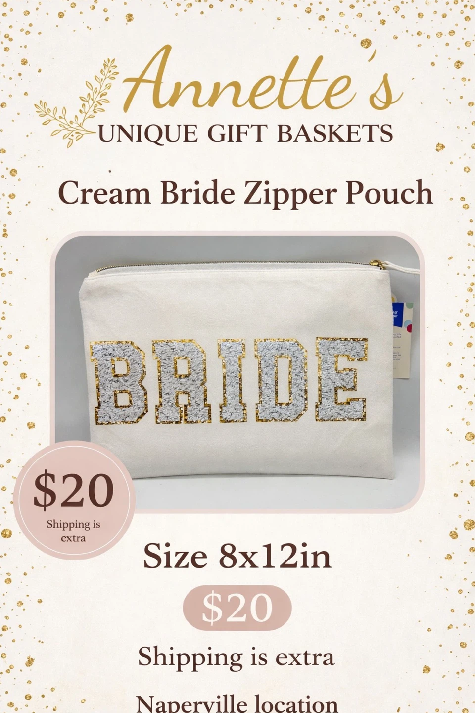 Annette's Unique Gift Baskets Bride Zipper Pouch Cream 8x12in - photo 3
