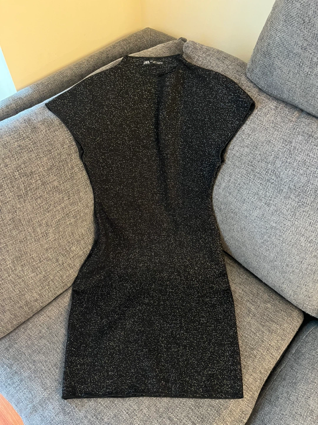 ZARA Black Sparkly Mock Neck Mini Dress - Size S - photo 2
