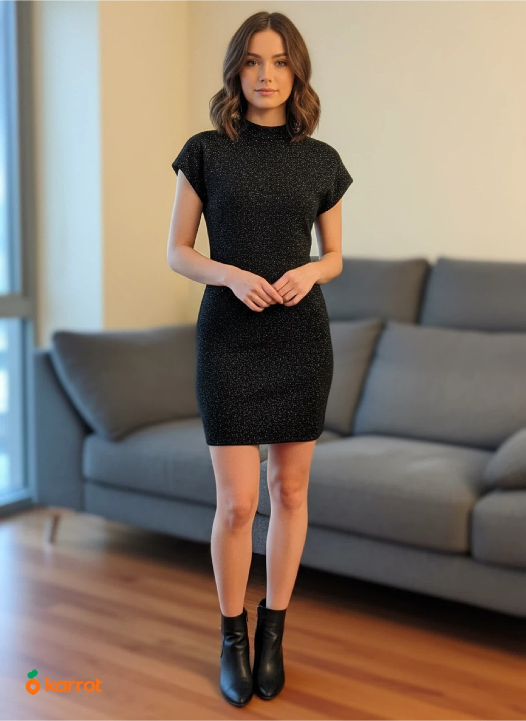 ZARA Black Sparkly Mock Neck Mini Dress - Size S