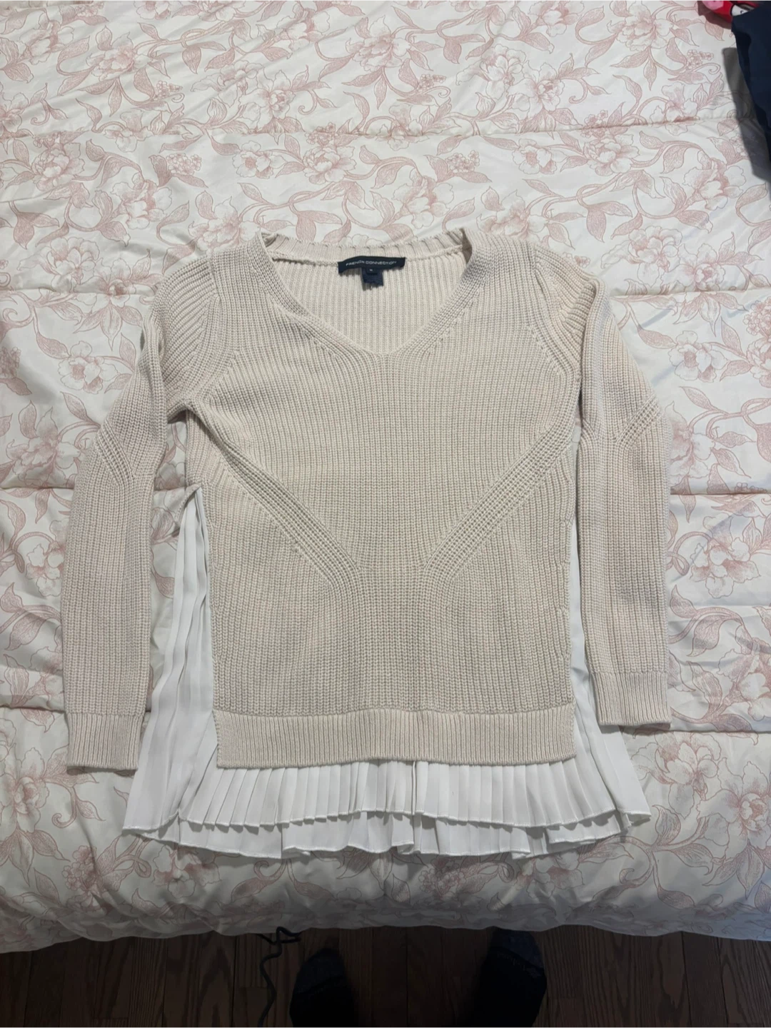 French Connection Women's Cream Knit Pleated Hem Sweater - photo 5