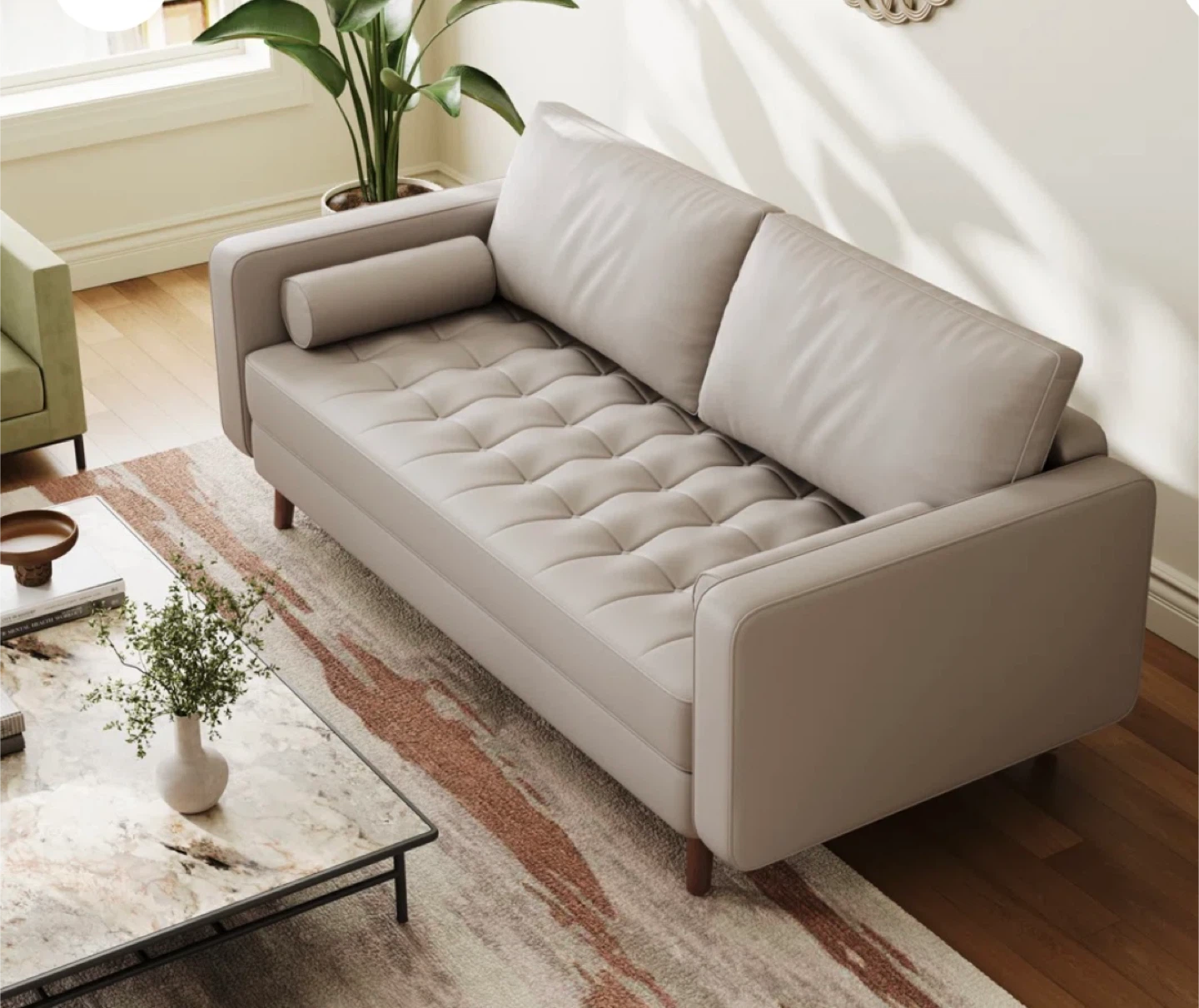 Brand New George Oliver Staturua Faux Leather Sofa - Beige
