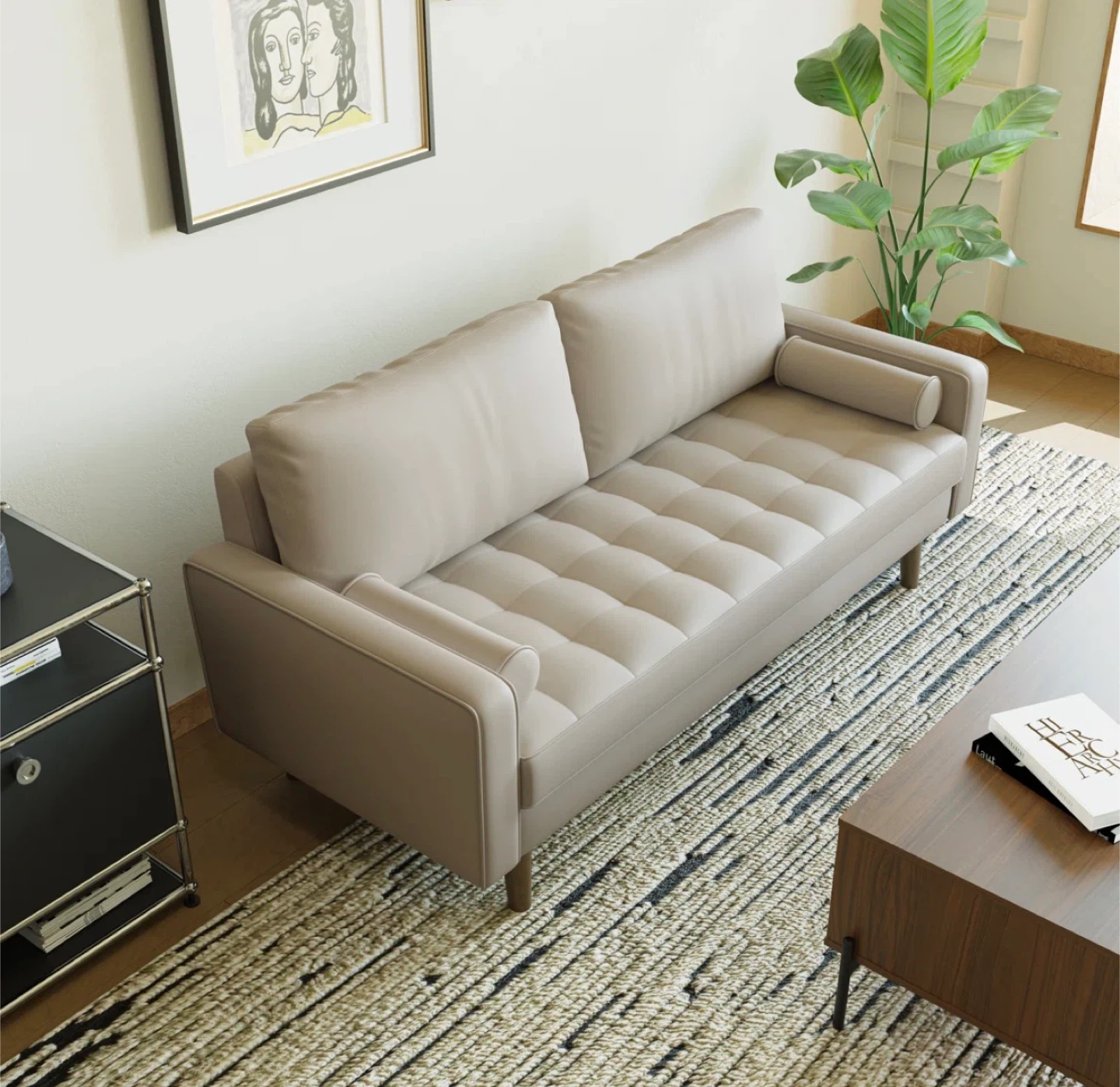 Brand New George Oliver Staturua Faux Leather Sofa - Beige - photo 4