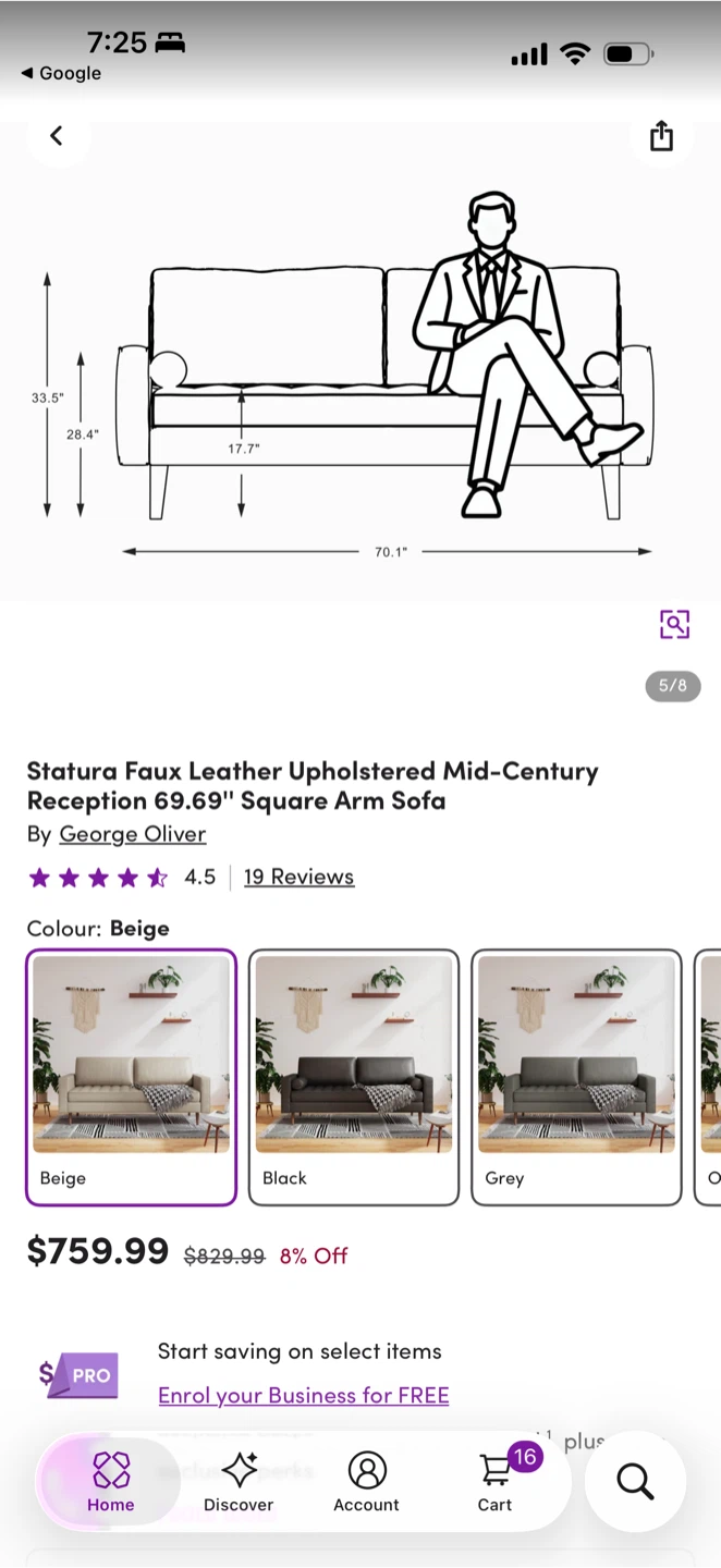 Brand New George Oliver Staturua Faux Leather Sofa - Beige - photo 2