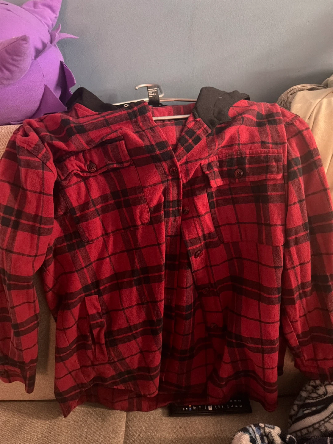 Forever 21 Red Plaid Hooded Flannel Shirt