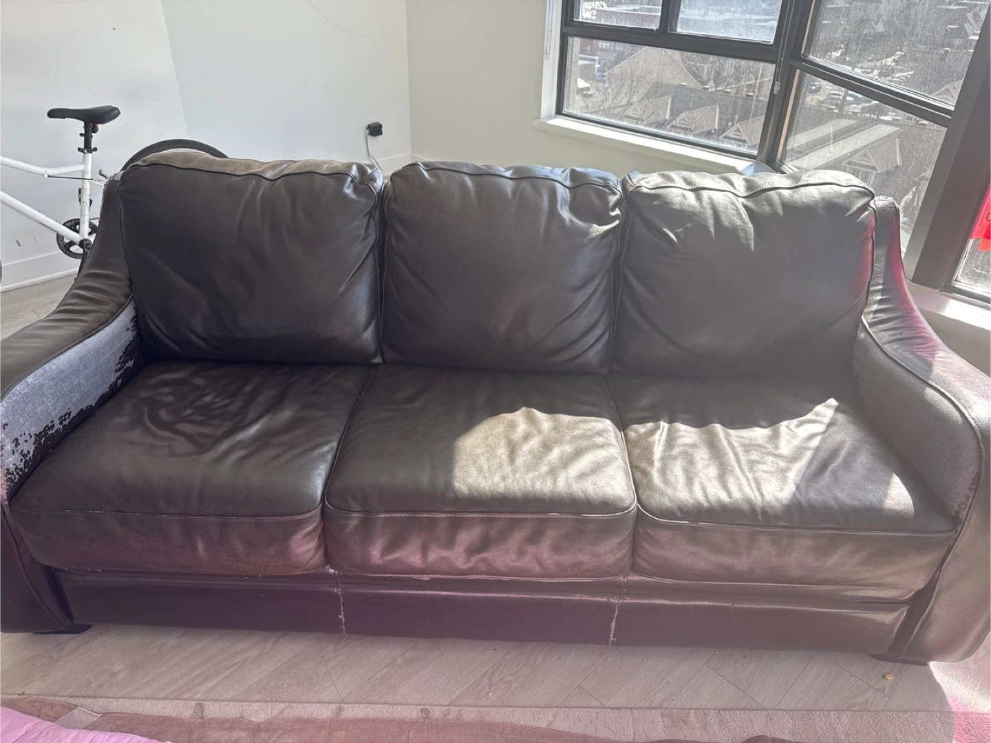 Dark Brown Faux Leather Sofa