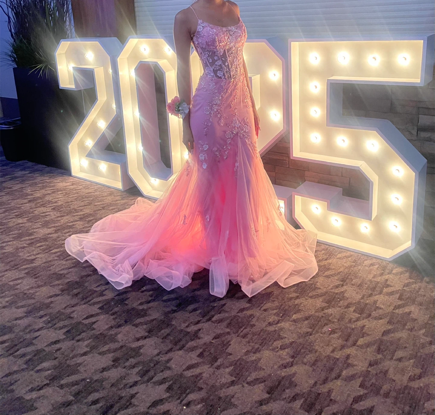 Pink Tulle Mermaid Prom Dress