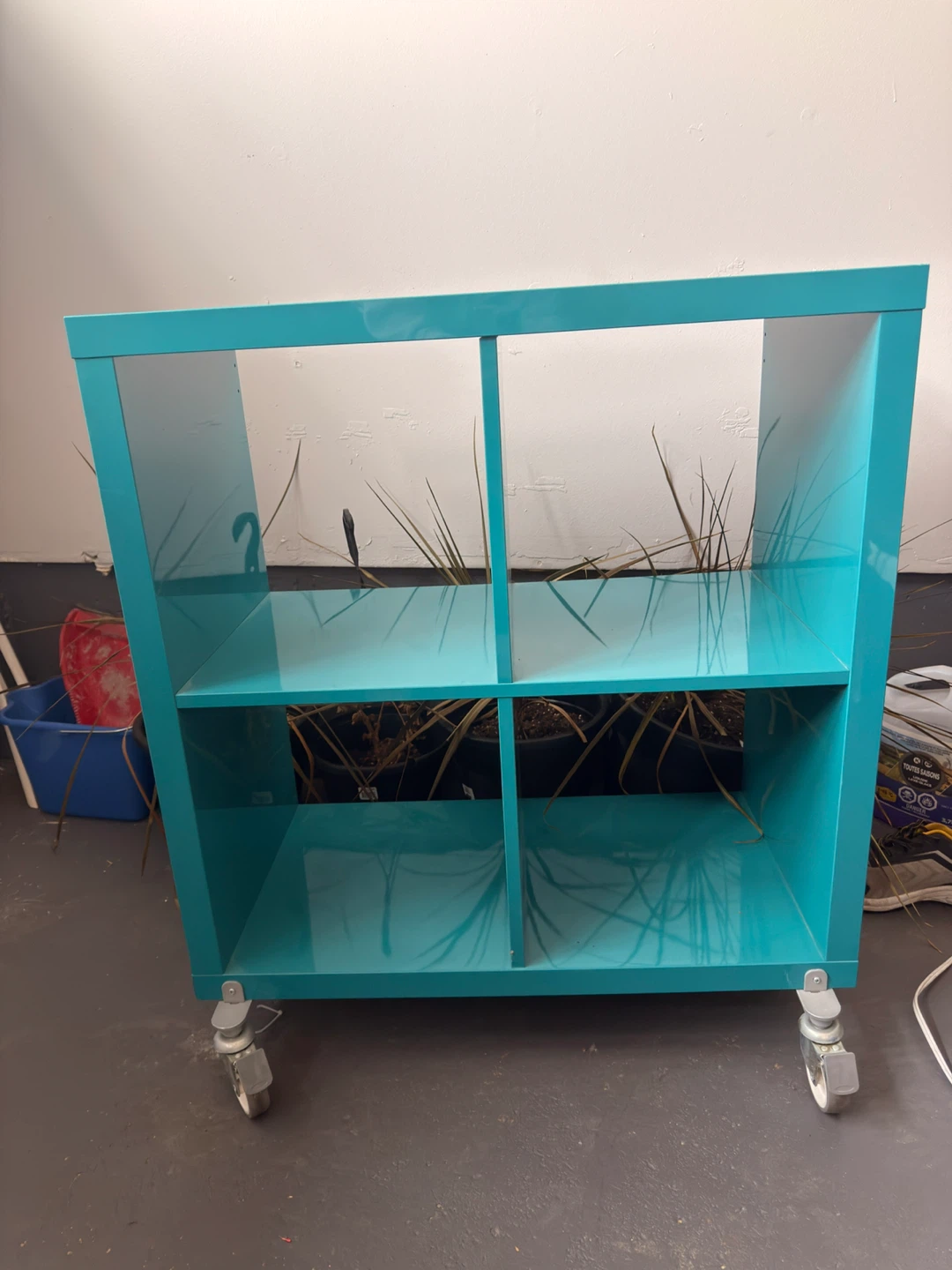 Teal 4-Cube Storage Shelf with Wheels - photo 2