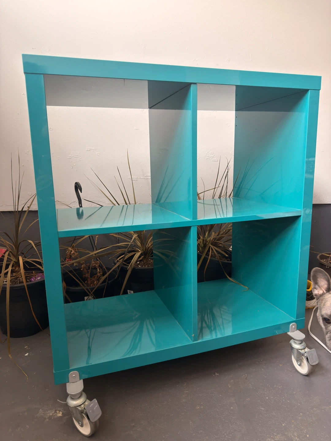 Teal 4-Cube Storage Shelf with Wheels