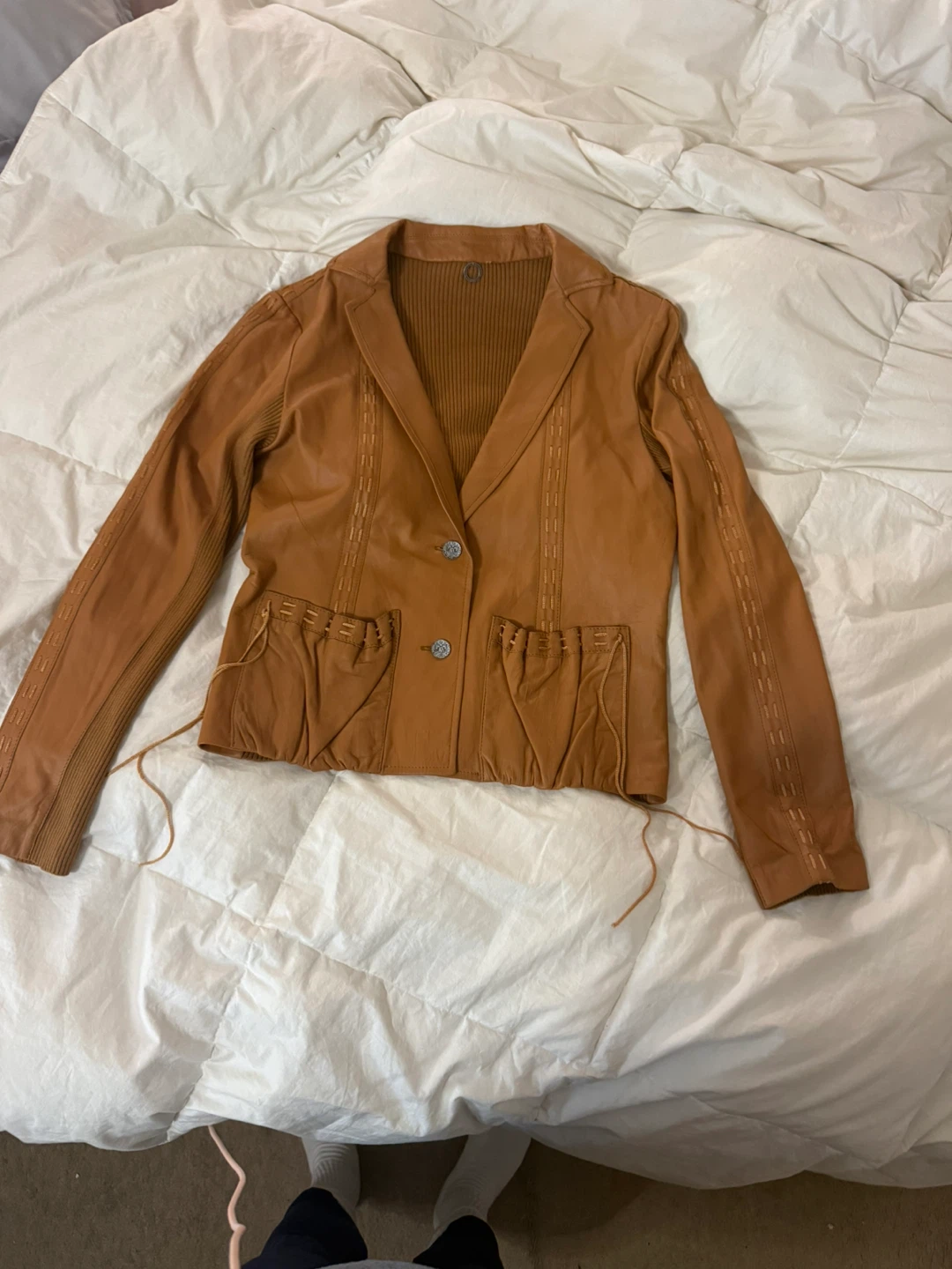 🥕ONE by ONE Girl Who genuine leather and knit jacket