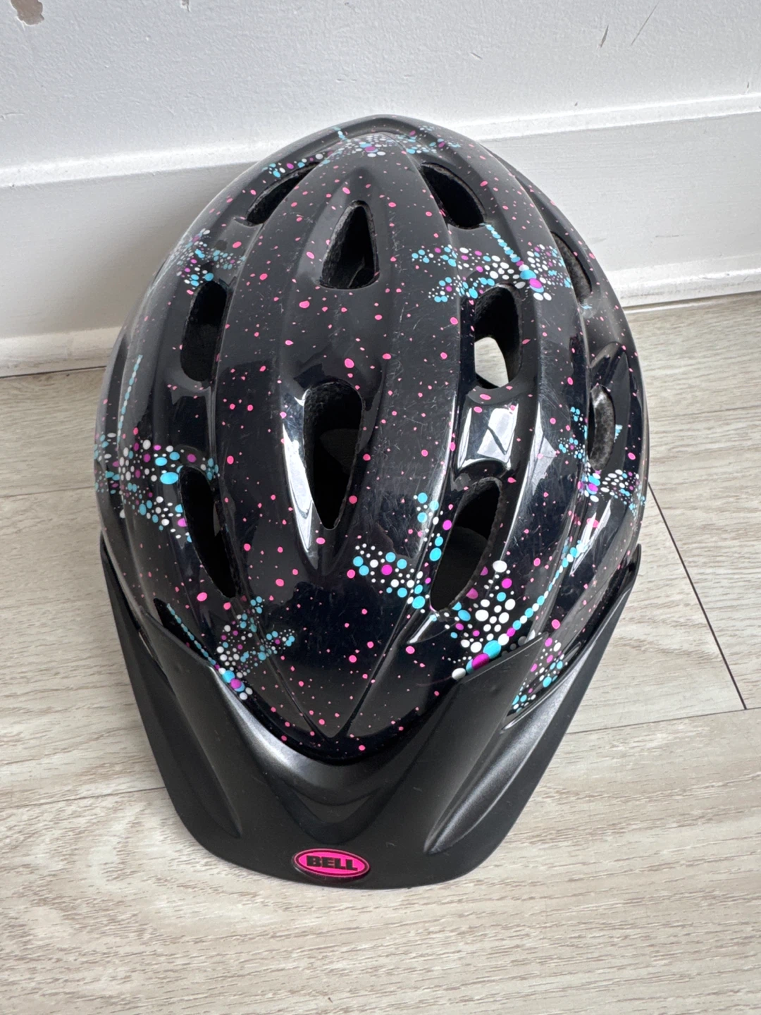 Bell Kids Bicycle Helmet - Black with Pink and Blue Splatter