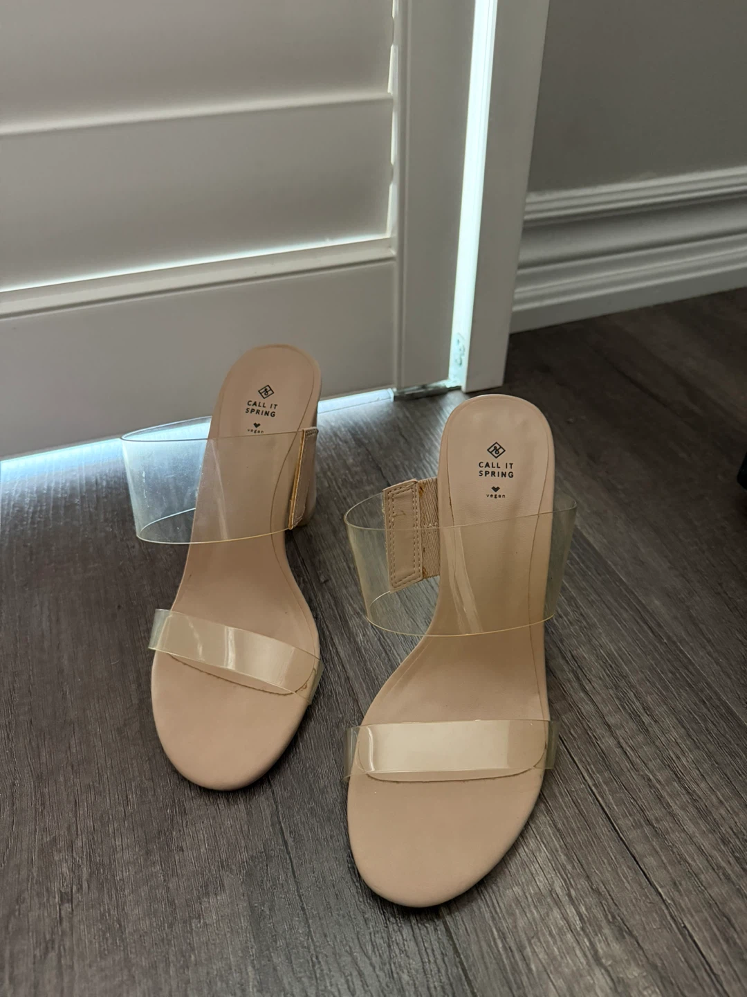 Call It Spring Beige Clear Strap Heels