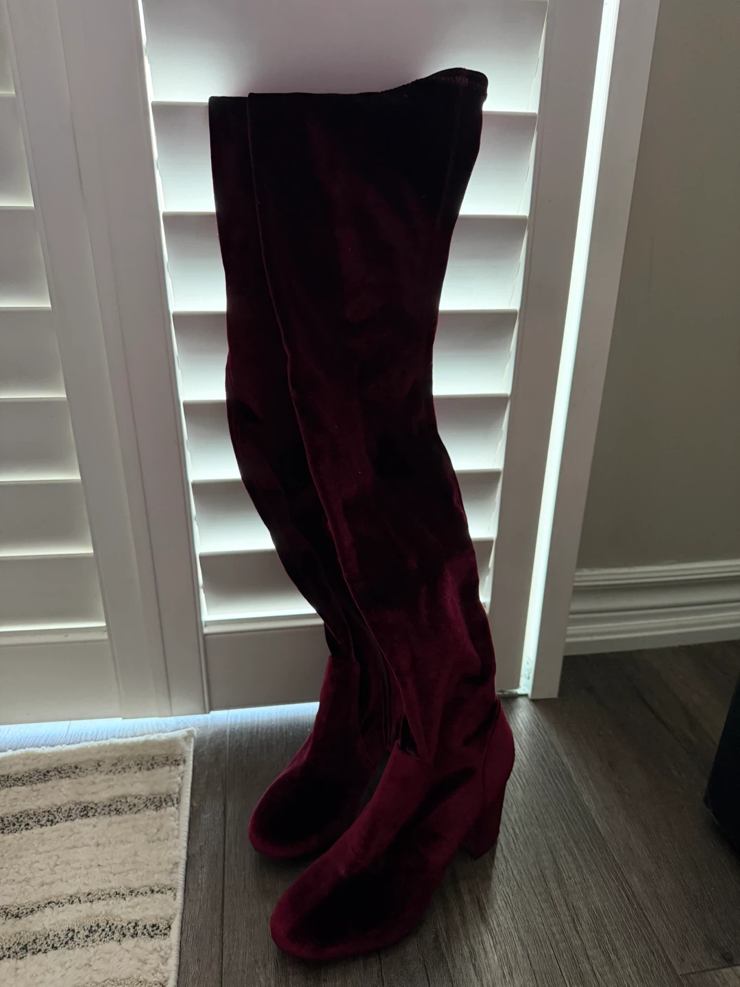Burgundy Velvet Over-the-Knee Boots
