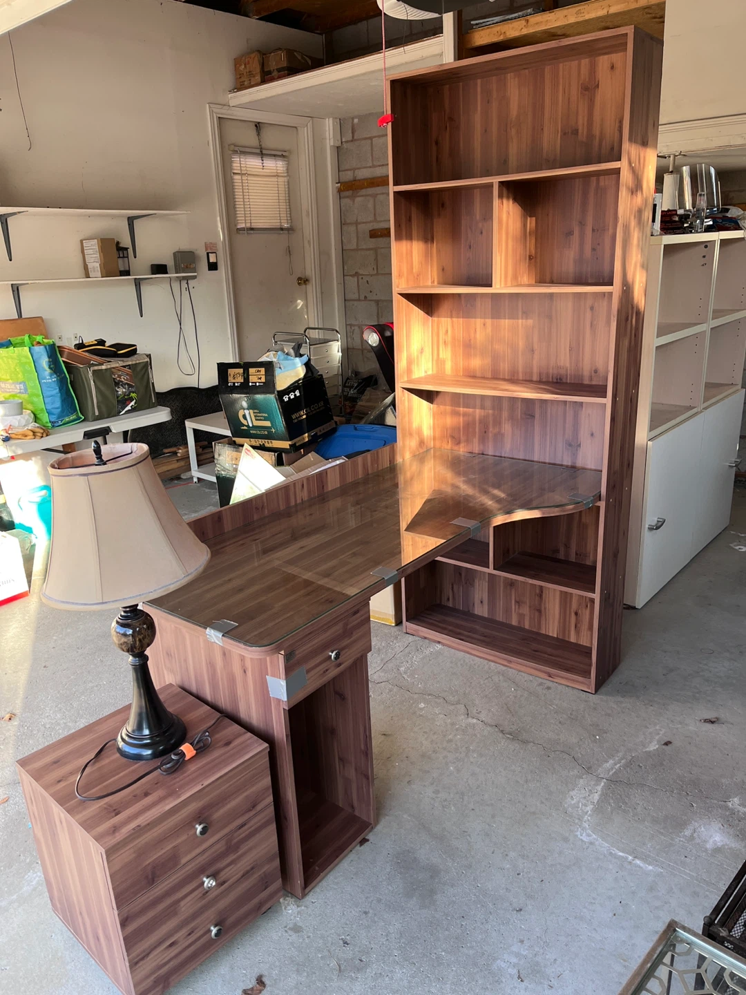 Wooden Bookshelf and Desk Set