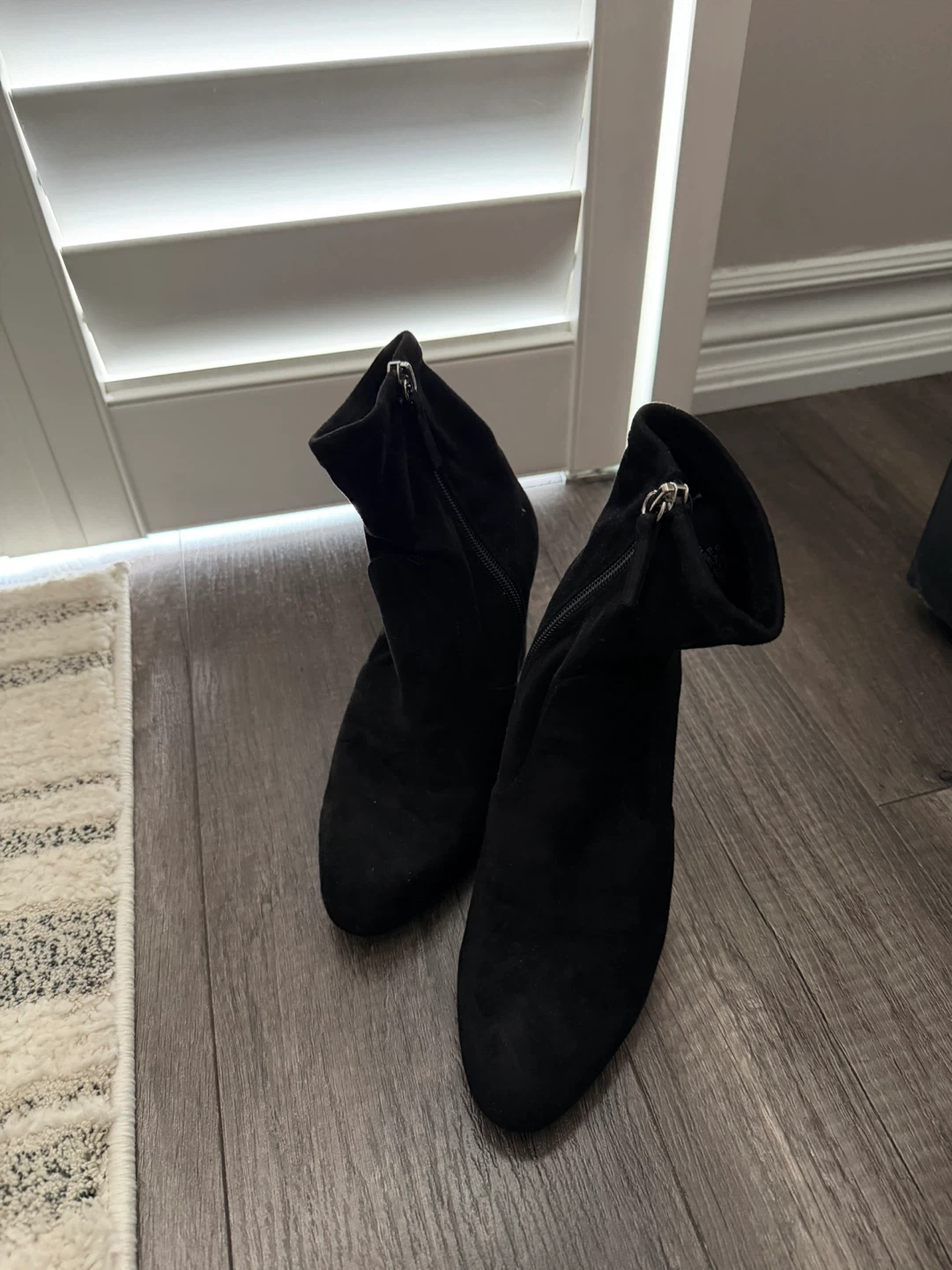 Black Suede Ankle Boots with Zipper