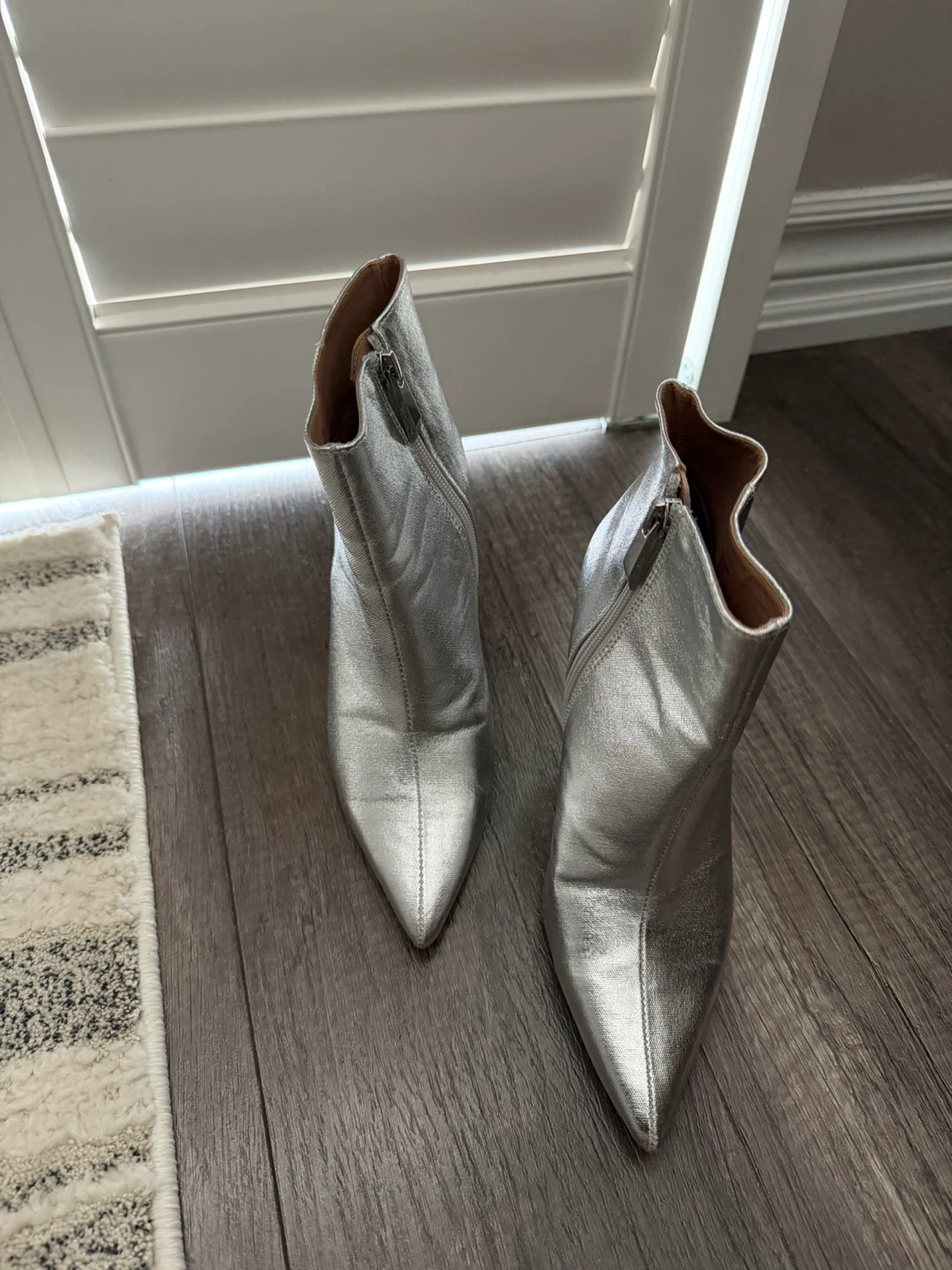 Silver Pointed-Toe Heeled Booties