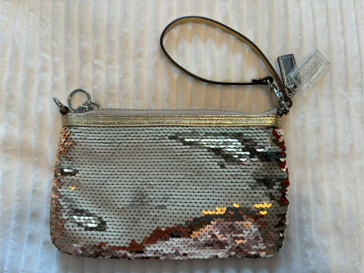 Coach Poppy Gold Sequin Wristlet Clutch