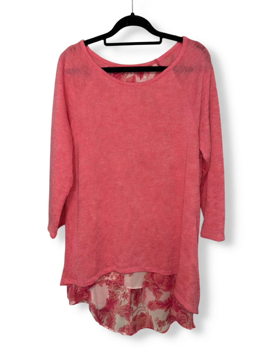New York & Company Pink Floral Layered Tunic Top