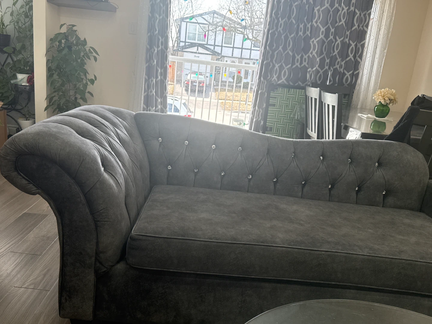 Grey Tufted Chaise Lounge Sofa