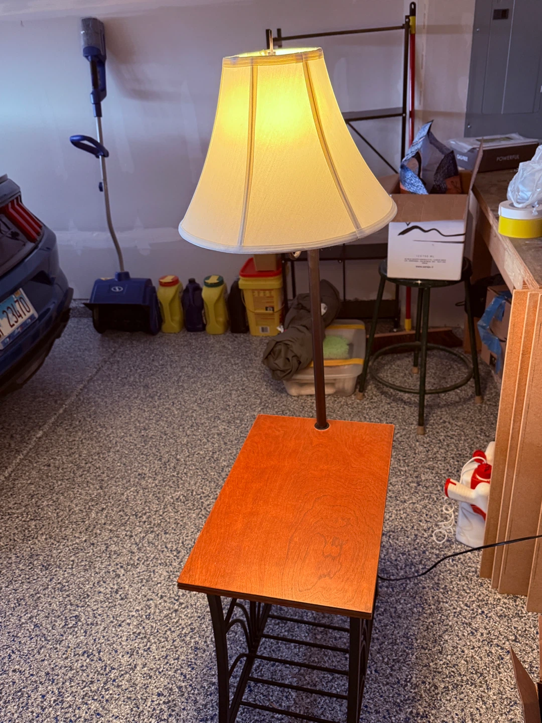 Table Lamp with Wood Top and Metal Base