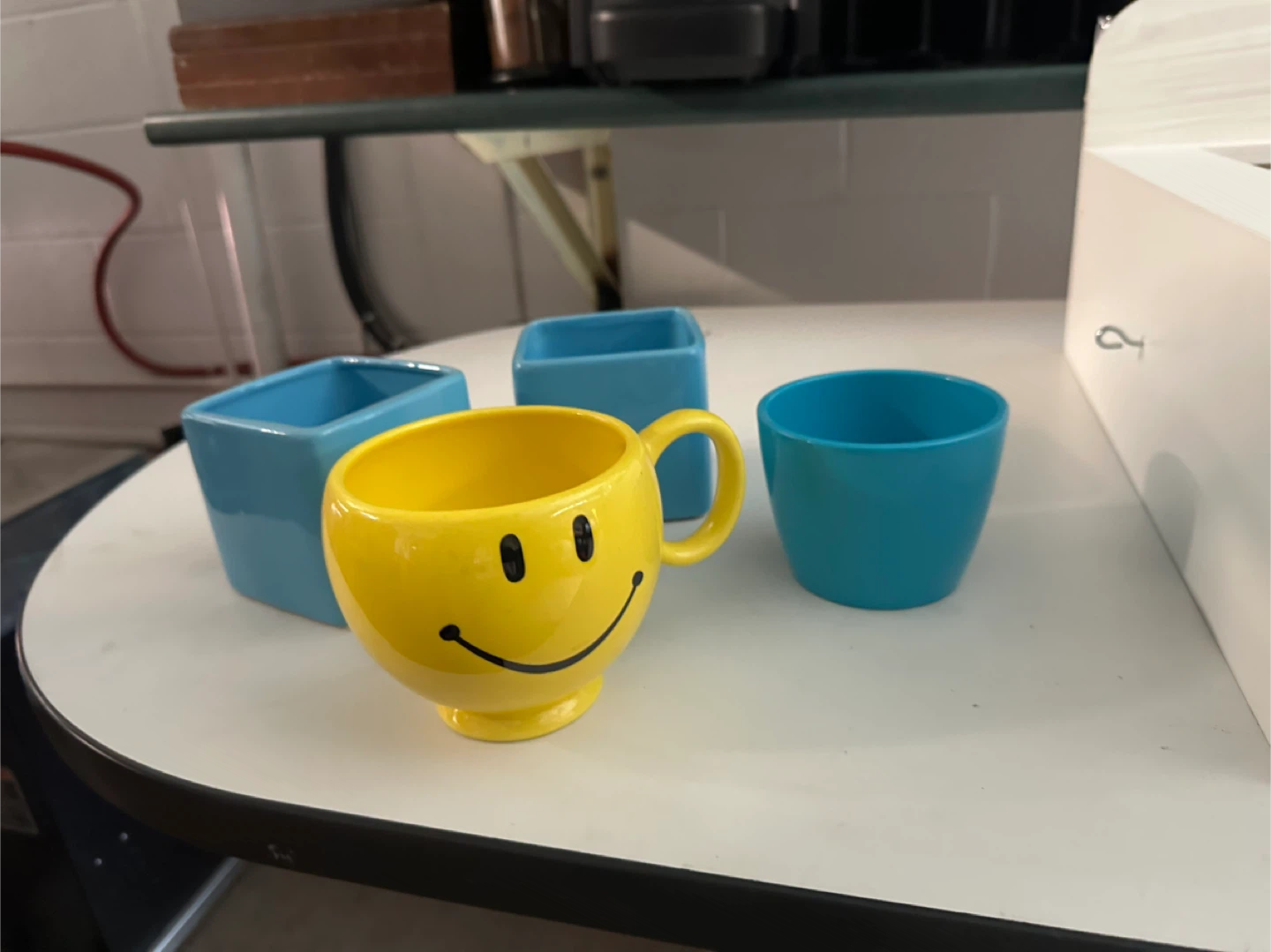 Smiley Face Mug with Blue Planters