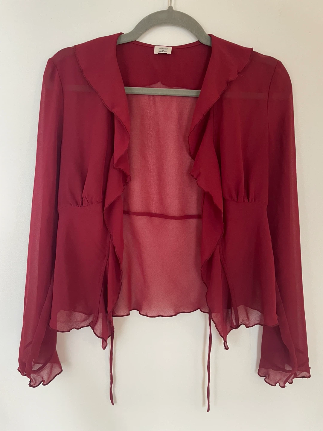 Aritzia Red Ruffle Sheer Cardigan XS🥕