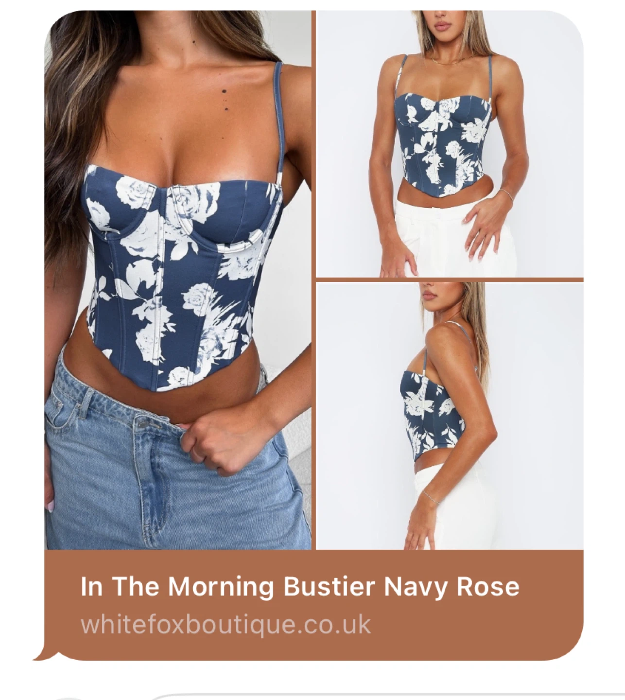 White Fox “In The Morning Bustier Navy Rose" Corset Top - XS