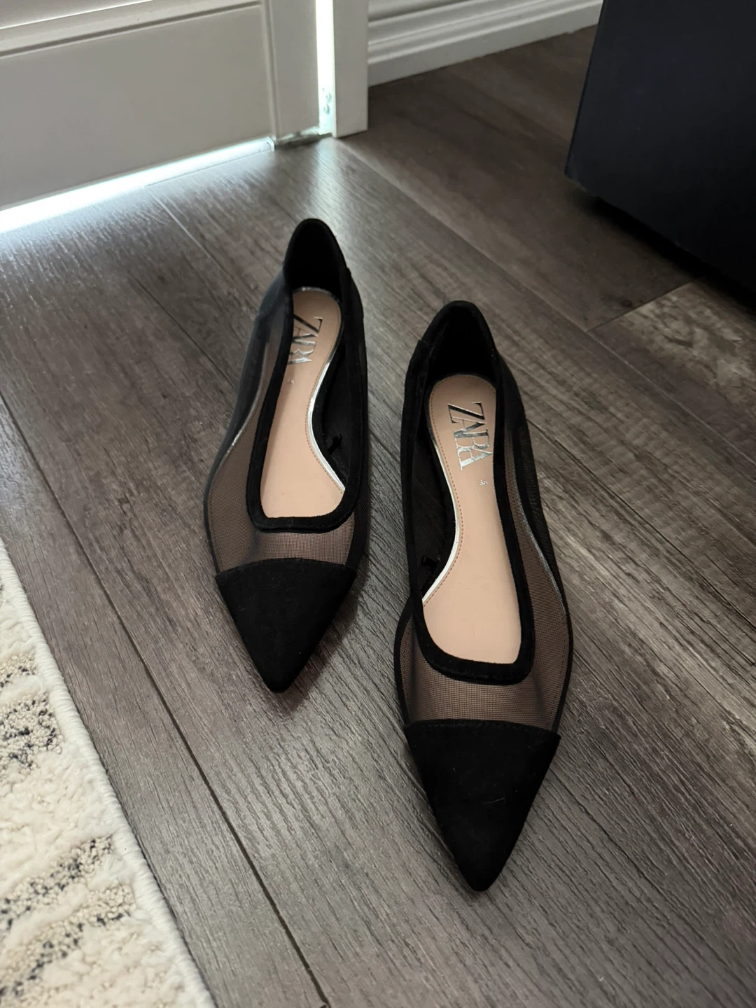 Black Mesh Pointed Toe Flats