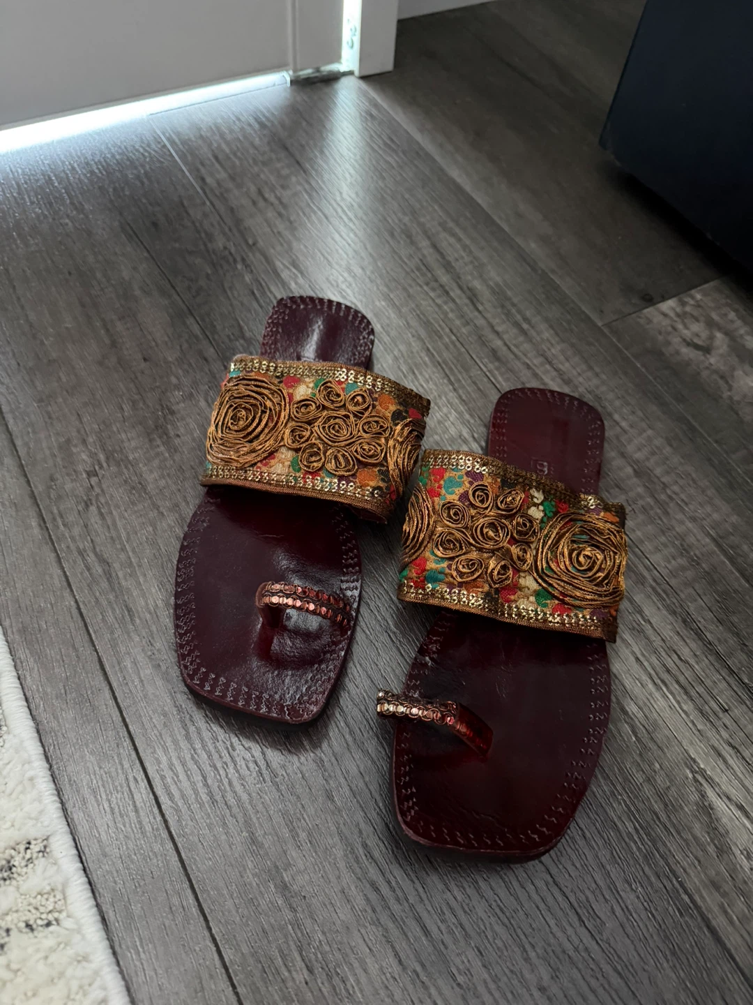 Embellished Brown Leather Sandals