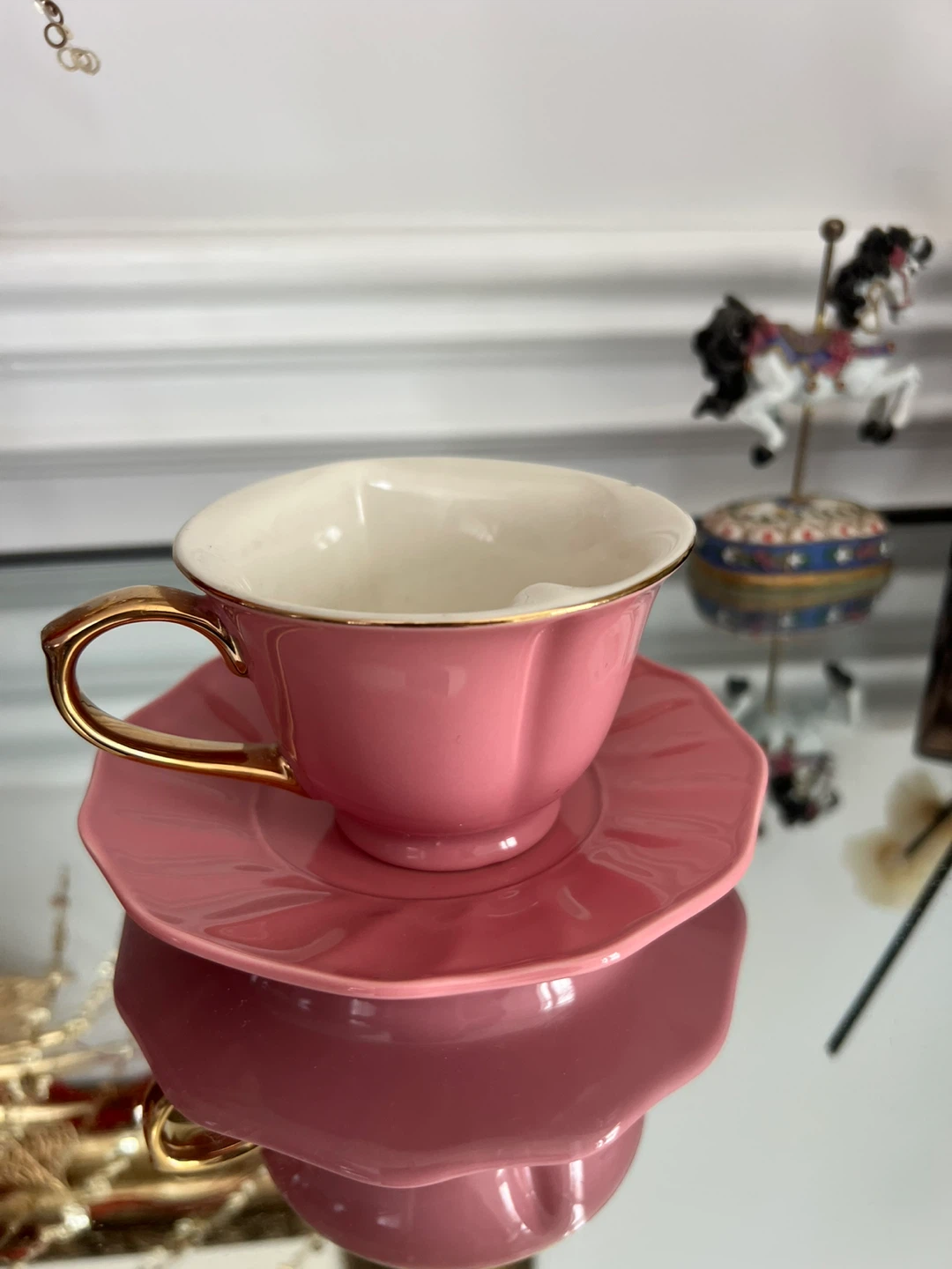 Adeline Fine Porcelain Pink Teacup and Saucer
