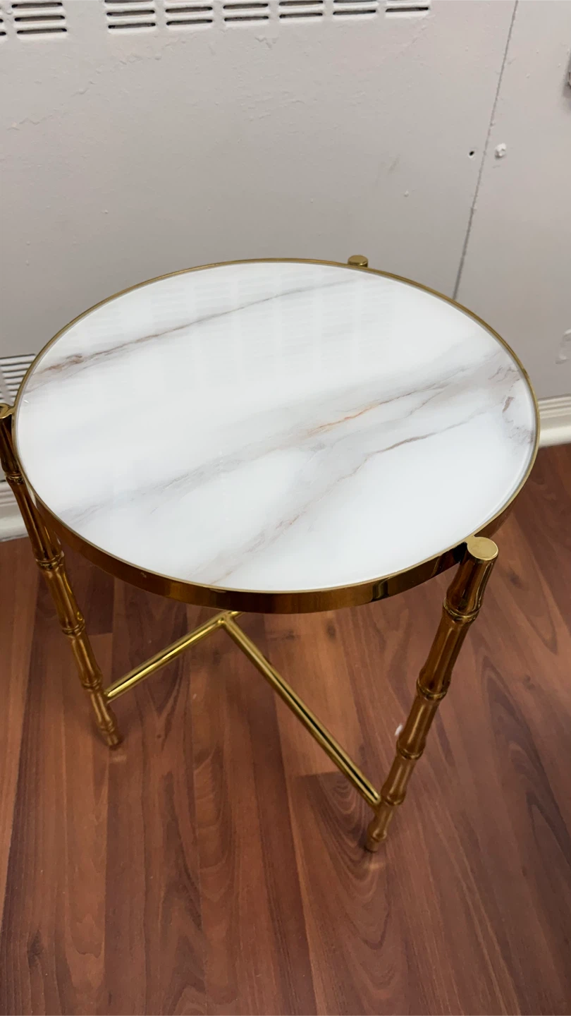 Round Marble Top Side Table with Gold Bamboo Legs - photo 2