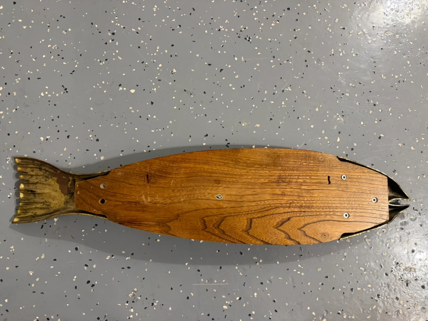 Vintage Fish Shaped Wooden Serving Platter with Metal Accents - photo 2