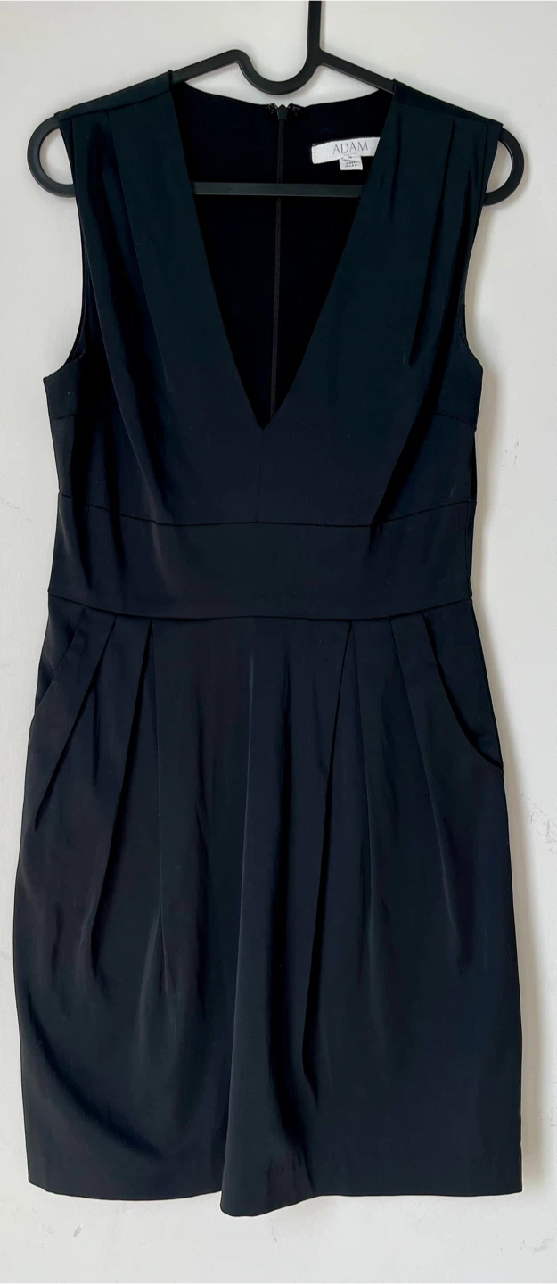 ADAM LIPPES Black Silk V-Neck Dress - Size 2