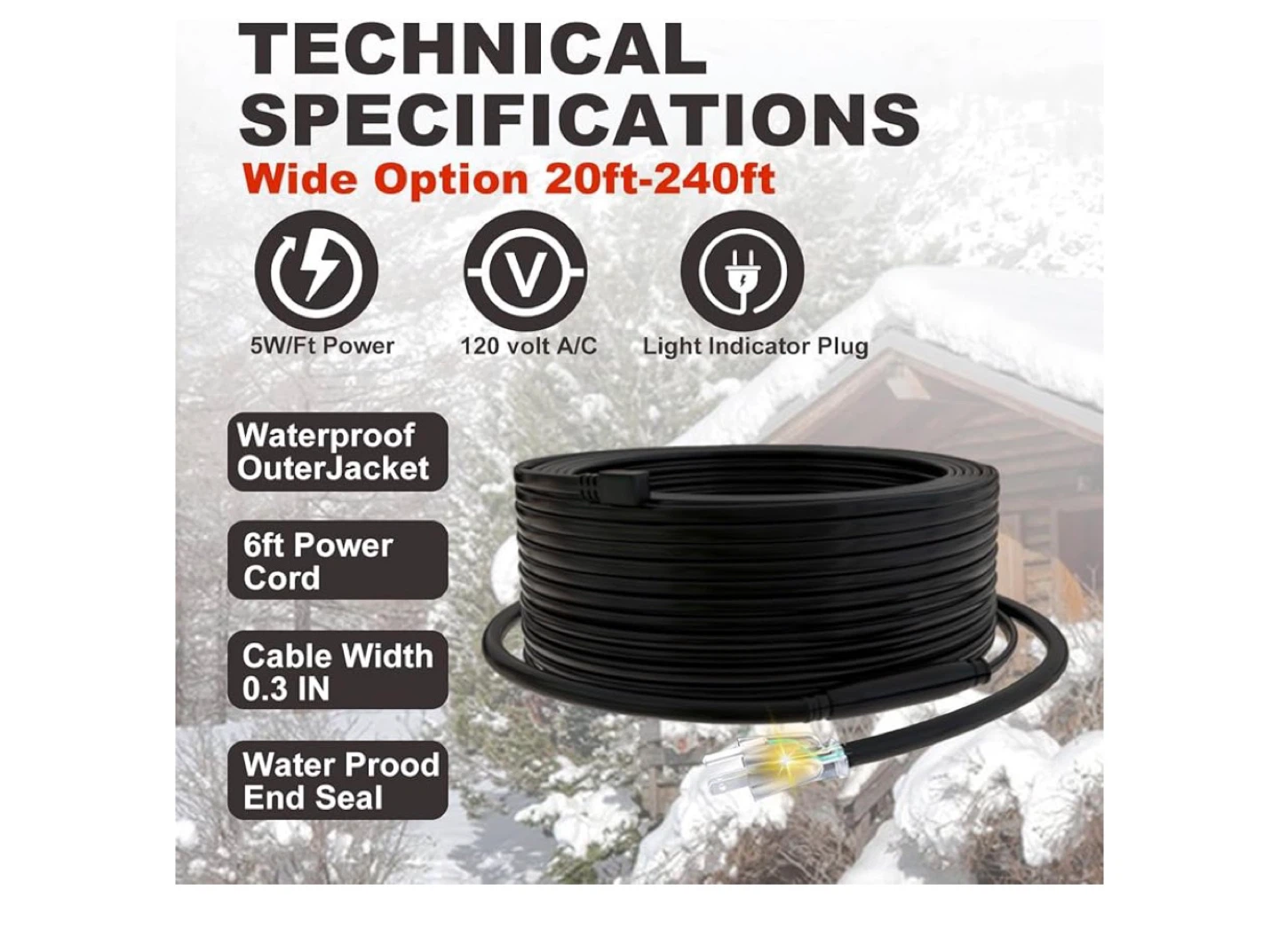 Heated Cable for Pipes, Roofs, and Gutters - 5W/ft - photo 3