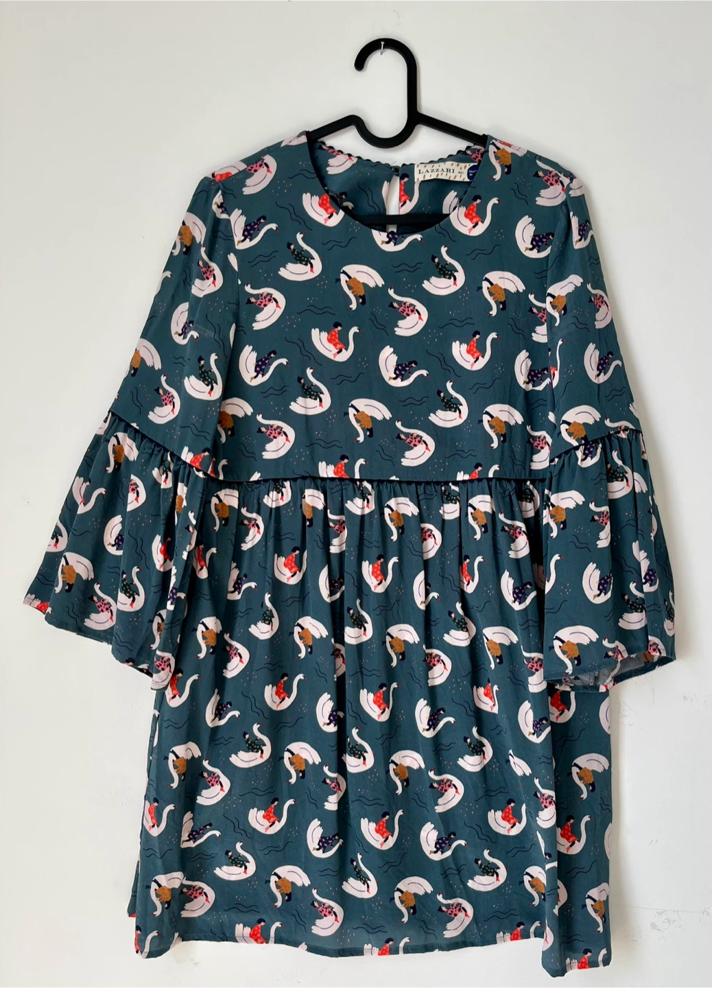 Lazzari "Meets" Jennifer Bouron Swan Print Silk Dress - Size 40