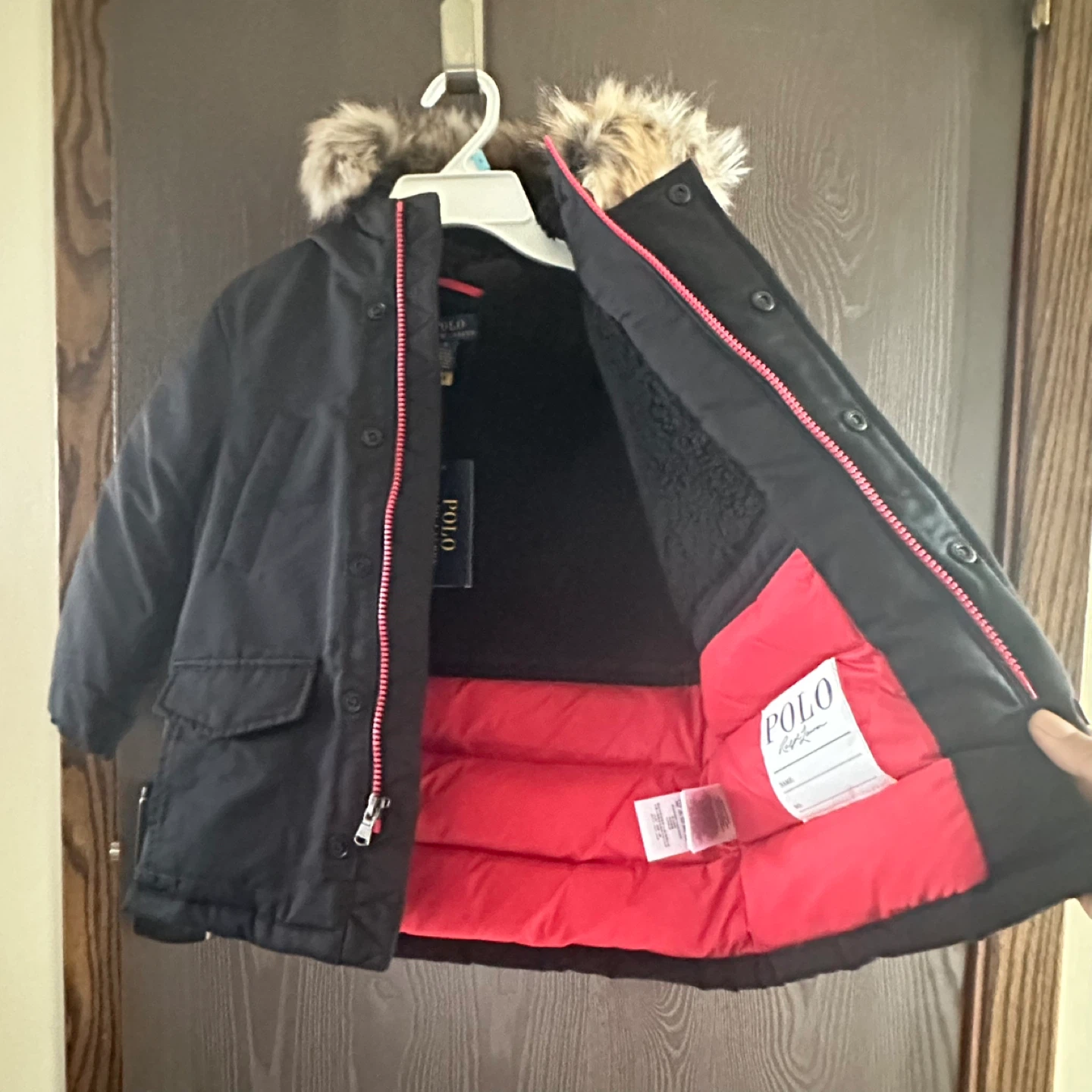 Polo Ralph Lauren Boys Parka Jacket Size 5 Black Hooded Fur Trim - photo 2