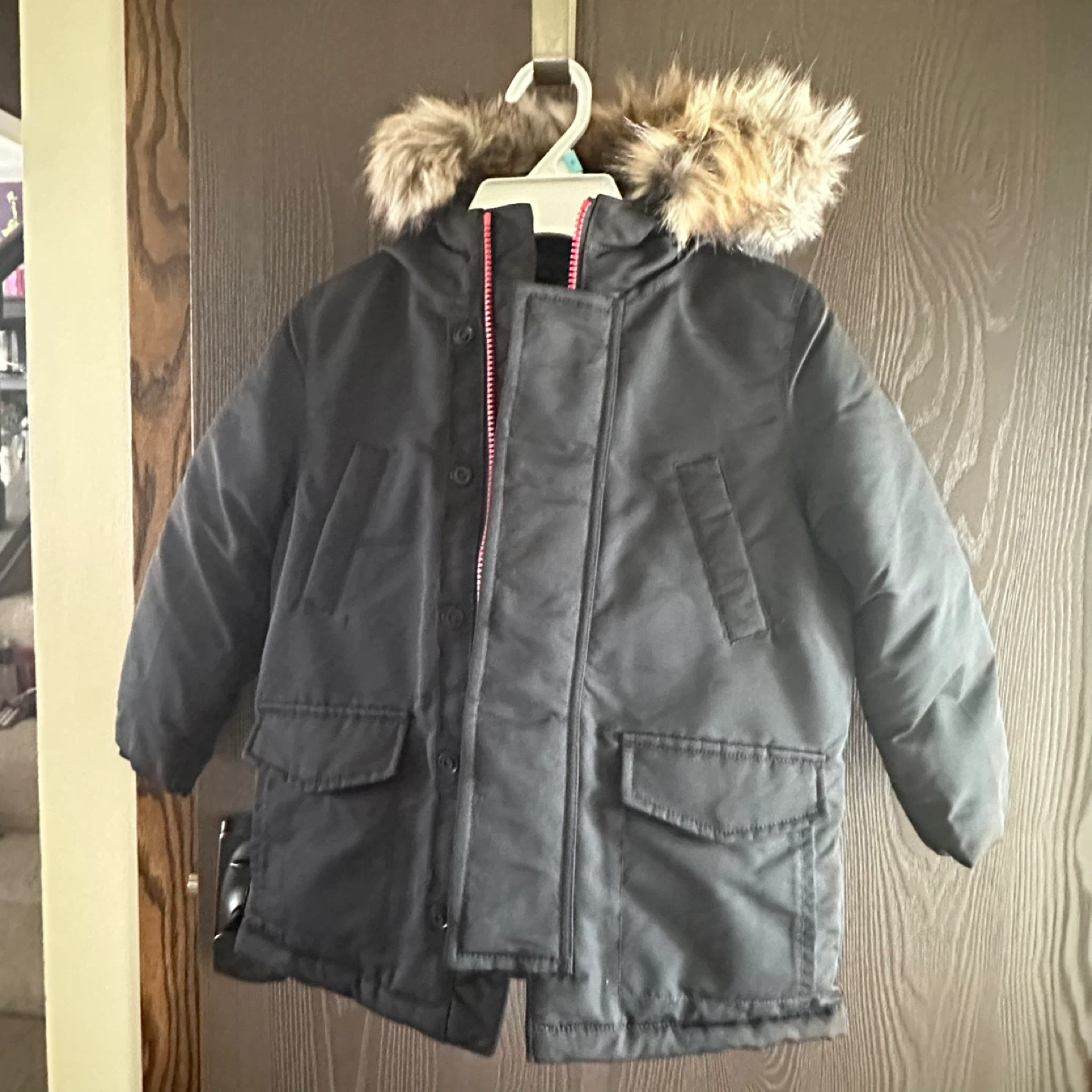 Polo Ralph Lauren Boys Parka Jacket Size 5 Black Hooded Fur Trim