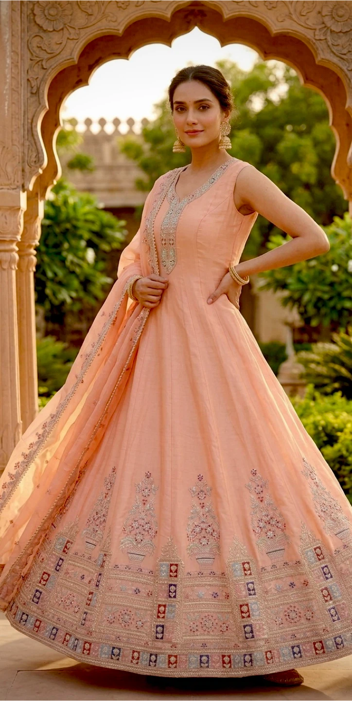 Peach Anarkali Suit with Dupatta
