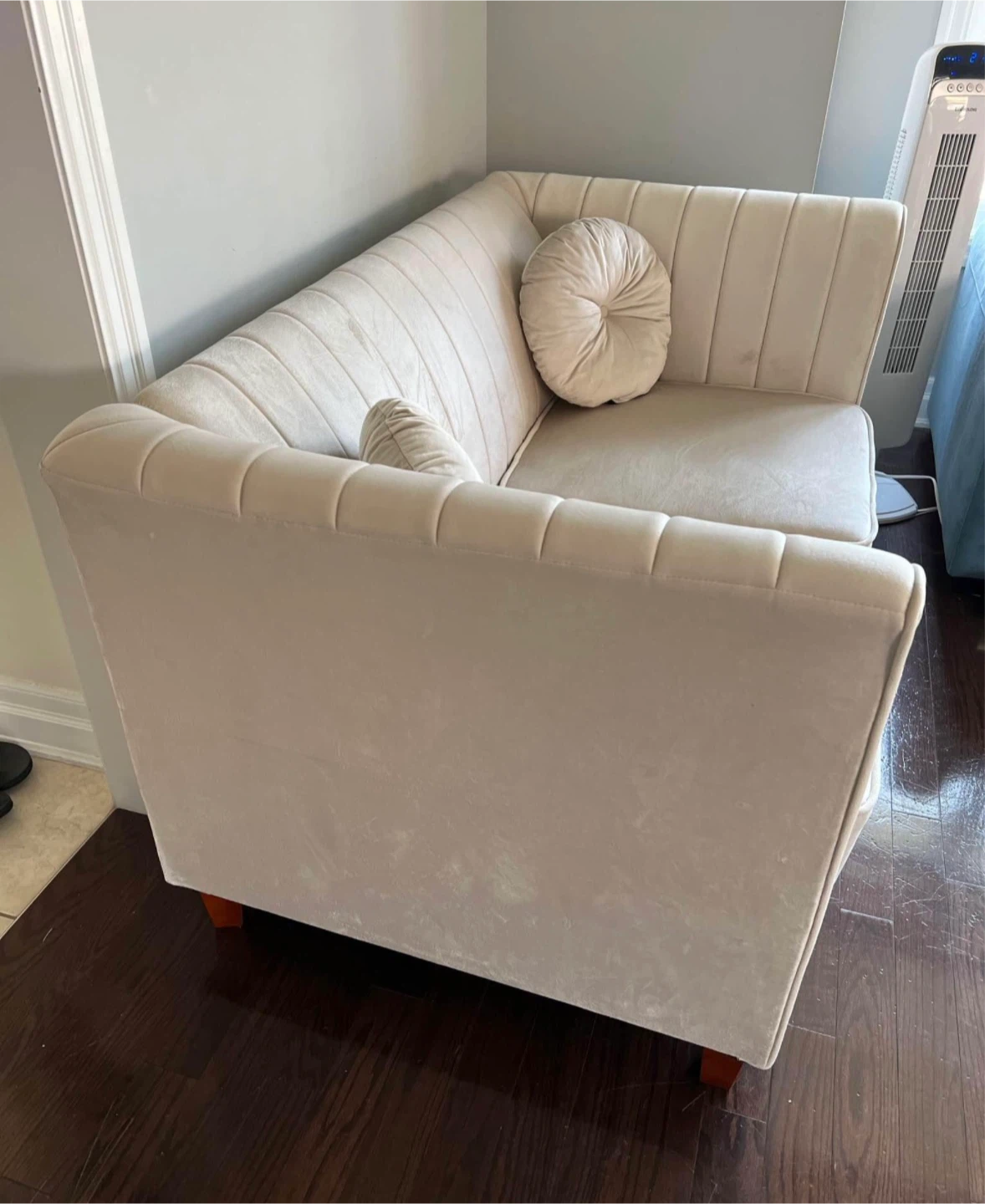 Beige Velvet Loveseat Sofa with Decorative Pillows - photo 4