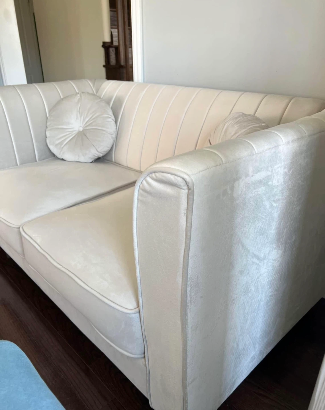 Beige Velvet Loveseat Sofa with Decorative Pillows - photo 3