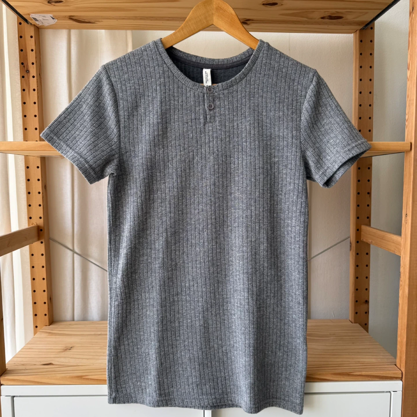 Frank & Oak Grey Ribbed Henley T-Shirt - XS